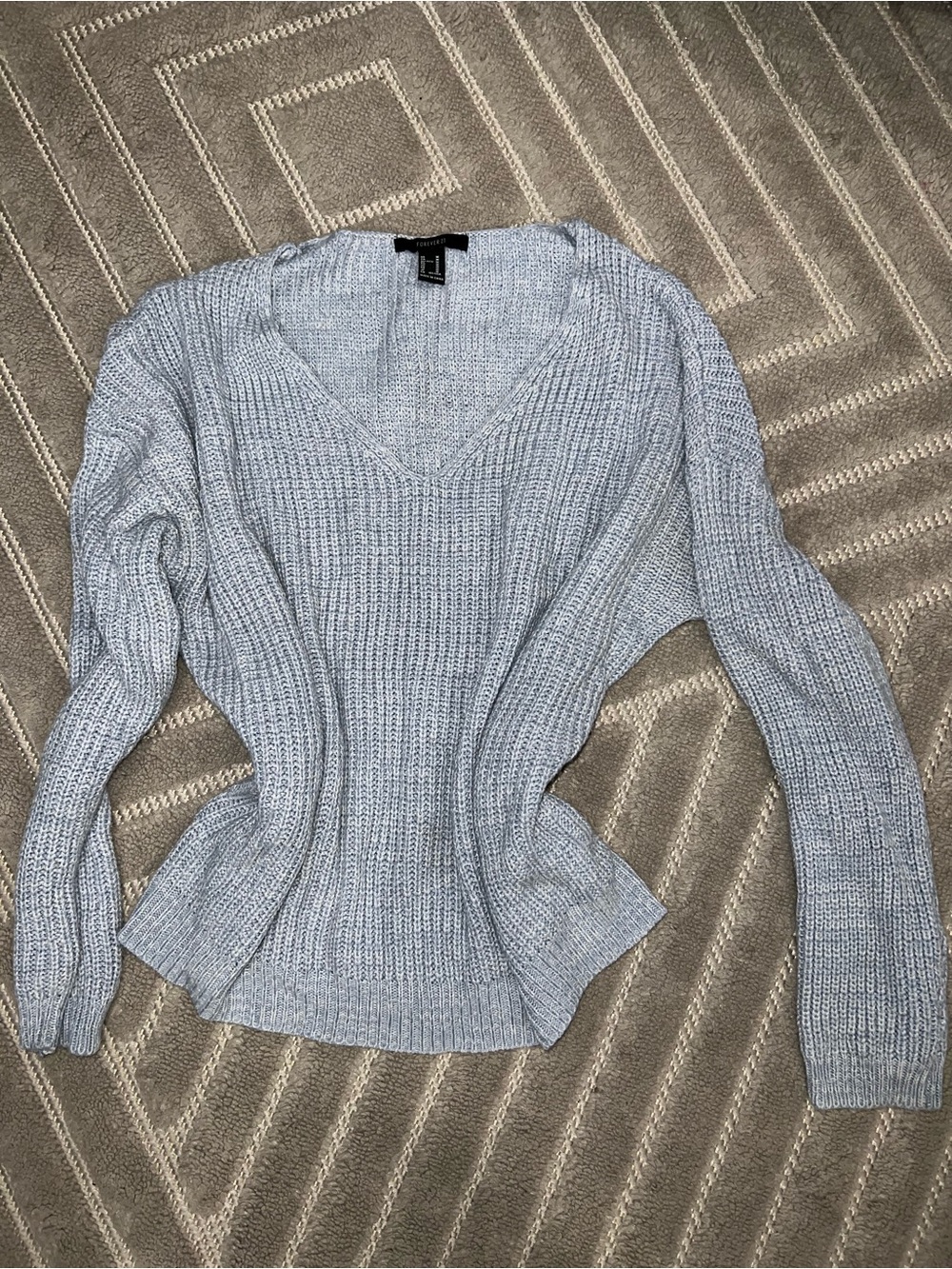 Light Blue V-Neck Ribbed Sweater